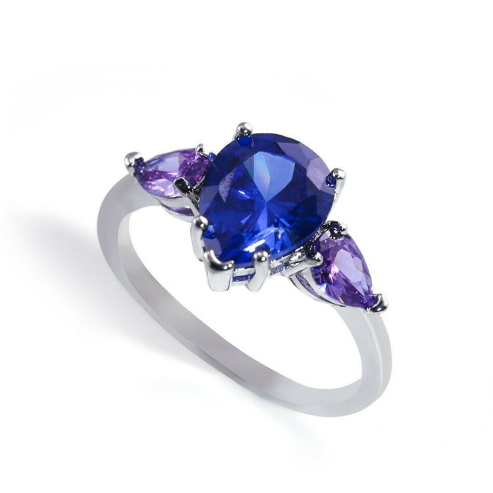 New 925 Silver Pear Cut Blue Sapphire Wedding Ring - Picture 2 of 4